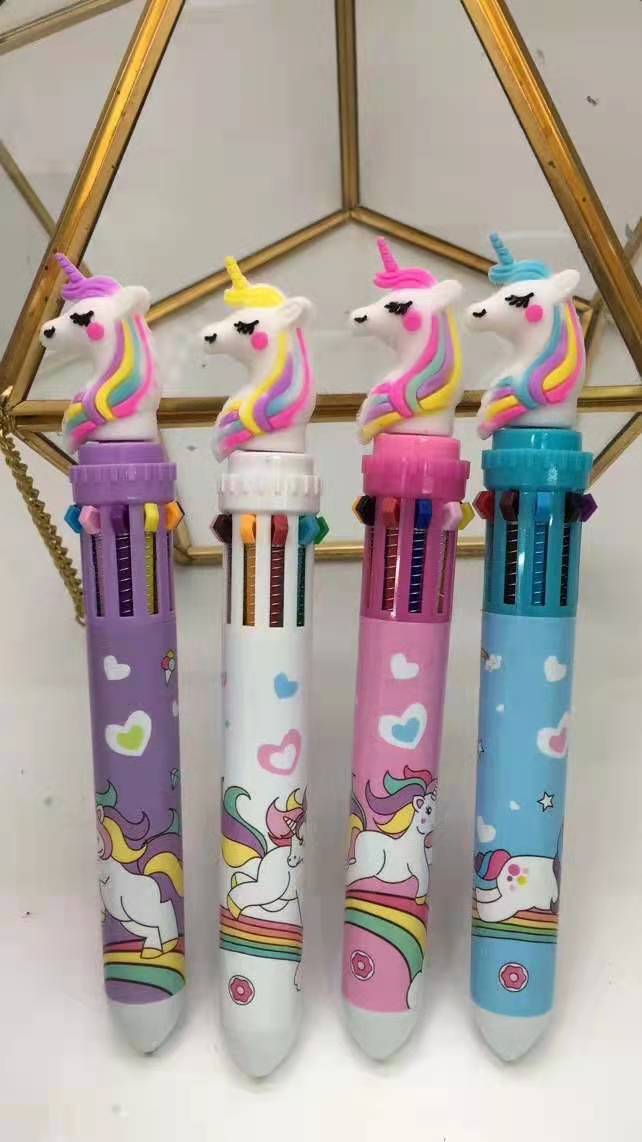 彩色独角兽可爱韩版十色圆珠笔