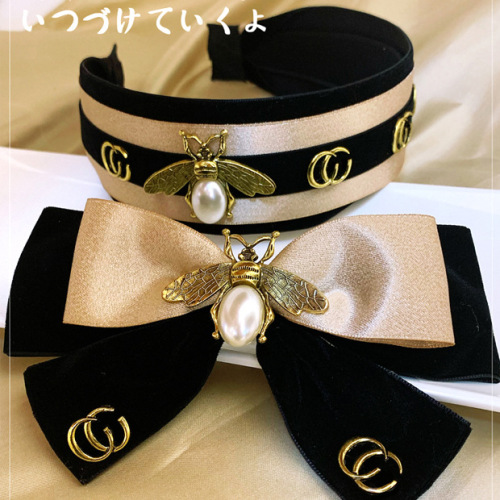 korean jewelry hair accessories autumn and winter new barrettes hairpin velvet bow bee side clip headband double g female