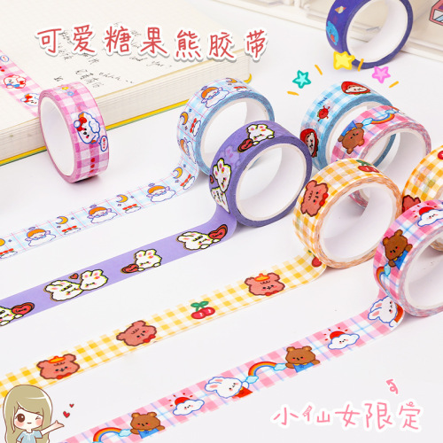 Hangsu Cartoon Bear and Paper Tape Cute Girl Heart DIY Hand Account Material Decorative Color Small Stickers 5 M