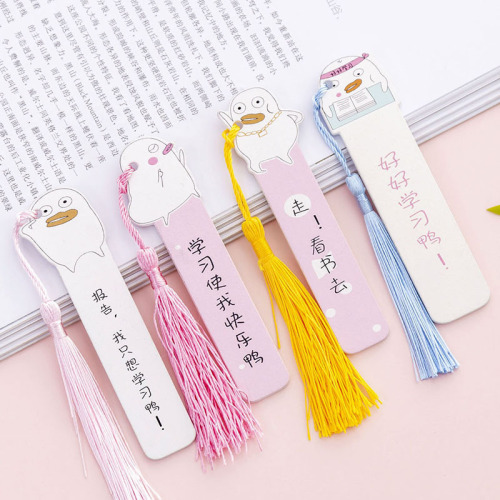 Korean Creative Cartoon Inspirational Duck Wooden Ruler Simple Cute Tassel Pendant Wooden Bookmark Flip Book Holder