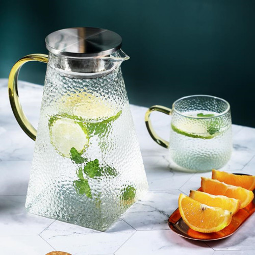 Household Borosilicate Glass Cold Water Bottle Hammered Square Cold Water Bottle Restaurant Juice Beverage Pot teapot