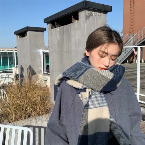 Japanese and Korean New Soft Glutinous Plaid Scarf Winter Warm All-Matching Gentle Long Wrap Dual-Use Cute Scarf