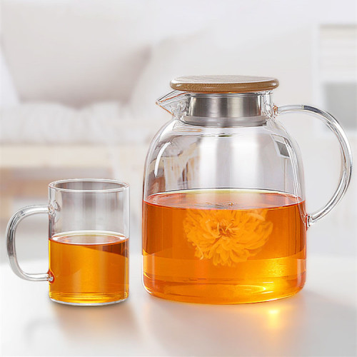 bamboo wood cover household cold kettle borosilicate glass teapot large capacity transparent cold kettle