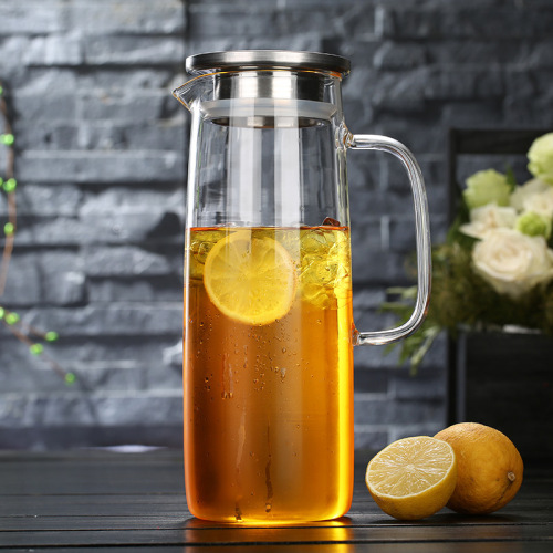 Borosilicate Glass Cold Water Bottle Household Glass Large Capacity Juice Cold Drink Pot Stainless Steel Cover Water Pitcher Jug