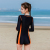 One-Piece Swimsuit for Women Slim Looking Belly Covering Black Boxer Conservative Long Sleeve Sun Protection 2021 New Ins Hot Spring Bathing Suit