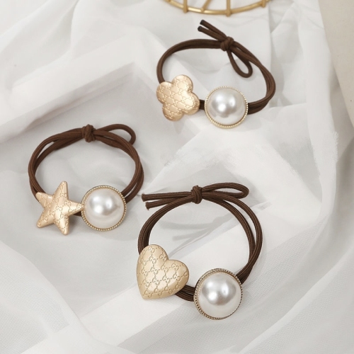 Pearl Head Rope Female Korean Simple Temperament Five-Pointed Star Hair Rope Tie Ball Head Rubber Band Internet Celebrity Ins Hair Accessories
