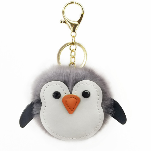 export custom pu cute penguin imitation rex rabbit hairy ball keychain pendant cartoon animal bag car pendant