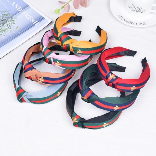 Cross-Border European and American Knotted Face Washing Hair Fixer Non-Slip Headband Wide-Brimmed Fabric Bee Instafamous Hairband Women‘s Hair Accessories