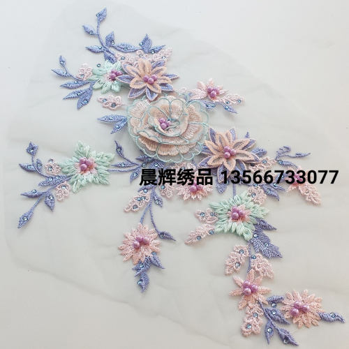 Three-Dimensional Flower Embroidery Rhinestone Sequined Beaded Lace Flower Handmade DIY Applique Dress Dress Decorative Lace Accessories