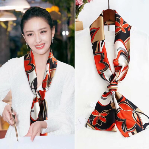 Thin and Narrow Strip Small Silk Scarf Women‘s Spring and Autumn Fashionable Korean Versatile Decorative Scarf Thin Scarf Long Square Towel