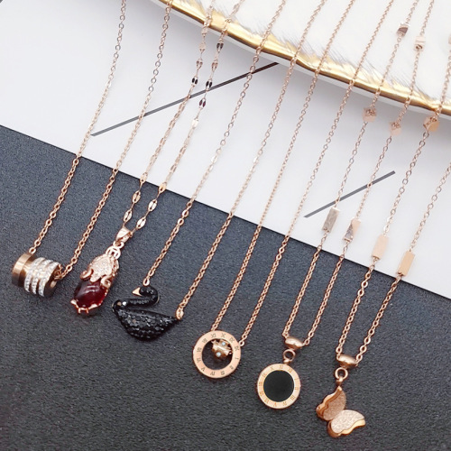 Korean Style Dongdaemun Hot-Selling New Arrival Titanium Steel Rose Gold Necklace Female Online Influencer Tiktok Clavicle Chain Pendant Factory Direct Sales