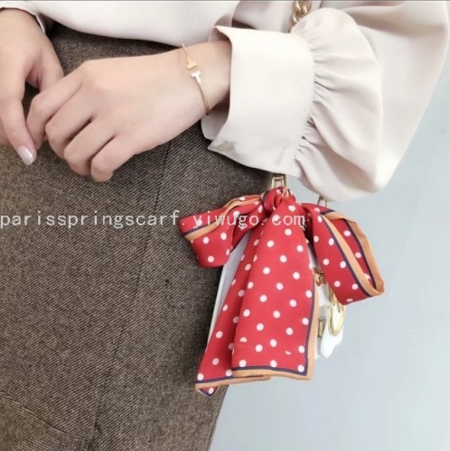 Spring New Arrival Japanese and Korean Satin 9*100 Classic Polka Dot Boxer Scarf Hair Band Bag Scarf Scarf Hair Accessories in Stock