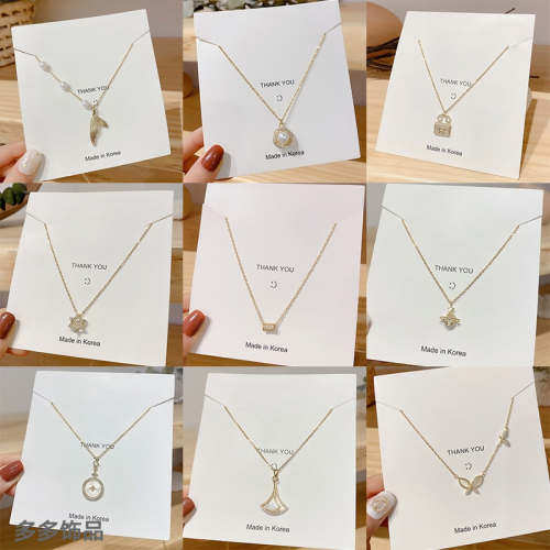 korean hot-selling pearl titanium steel necklace female online influencer vintage zircon choker sweater chain circle pendant wholesale 1