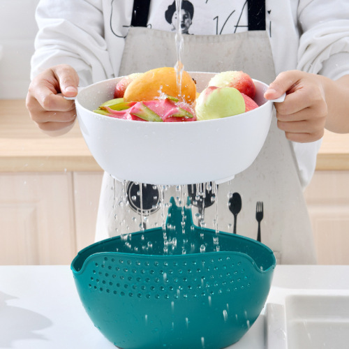 Creative Water Fruit and Vegetable Drain Basket Multifunctional Double Layer vegetable Washing Basin Plastic Paper Crane Mouth Storage Basket round