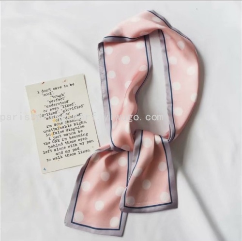 Spring New Arrival Japanese and Korean Satin 9*100 Big Polka Dot Small Ticket with Boxer Towel Bag Bag Towel Hair Accessories Scarf in Stock