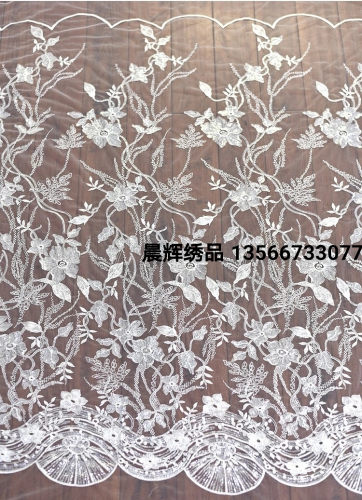 embroidered lace mesh fabric white sequined wedding dress fabric big brand clothing fashion lace accessories