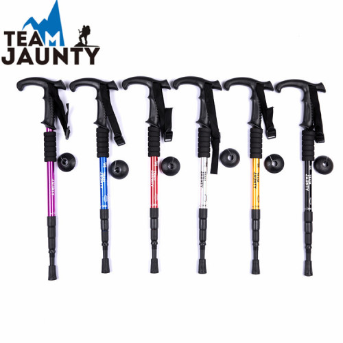 Spot Goods 6061 High-Strength Aluminum Alloy Curved Handle Alpenstock Mountain Climbing Hiking Walking Stick for the Elderly Outdoor Walking Cane