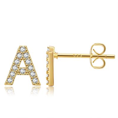 European and American Personalized Trendy Small Alphabet Letter Earrings Brass Gold Plated Jewelry Spot Zircon Alphabet Letter Earrings
