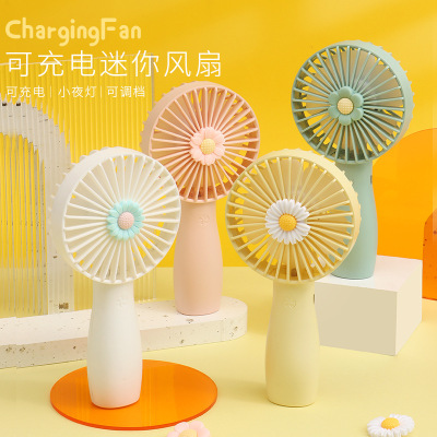 Drip Fan Fresh Flowers with Light USB Charging Outdoor Portable Small Handheld Fan Summer Gift Customization