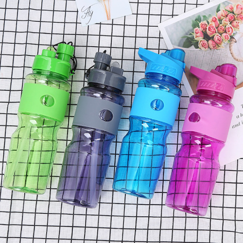 new transparent plastic sports bottle outdoor portable handle sports kettle plastic double mouth water cup wholesale customization