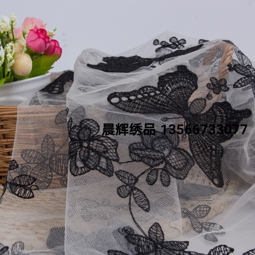 3D Mesh Lace Butterfly Relief Embroidered Wedding Dress Lace Embroidered Fabric Lace Accessories