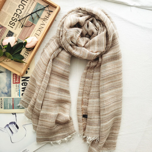 Foreign Trade Wool Scarf Thin Striped Scarf Women‘s Autumn and Winter European Station Japanese and Korean Style Lady Mori Girl