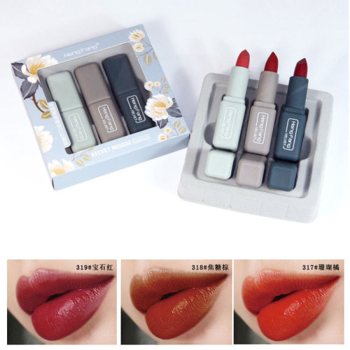 Hengfang Morandi Color Lipstick Suit Matte Matte Velvet Easy to Color 3 Pack student Female Cheap Makeup