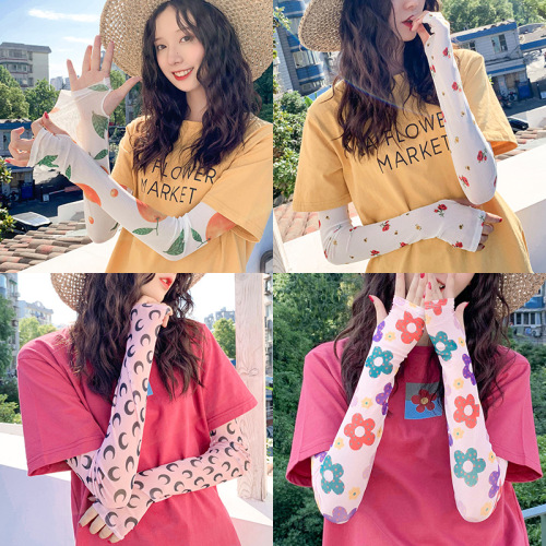 ice sleeve sun protection gloves female ice silk lace ice sleeve stall hot supply cycling long half finger internet celebrity summer