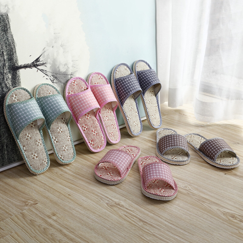 Plaid Interior Home Slippers Linen Slippers Summer Slippers Eva Men and Women Couple Guest Slippers Non-Disposable