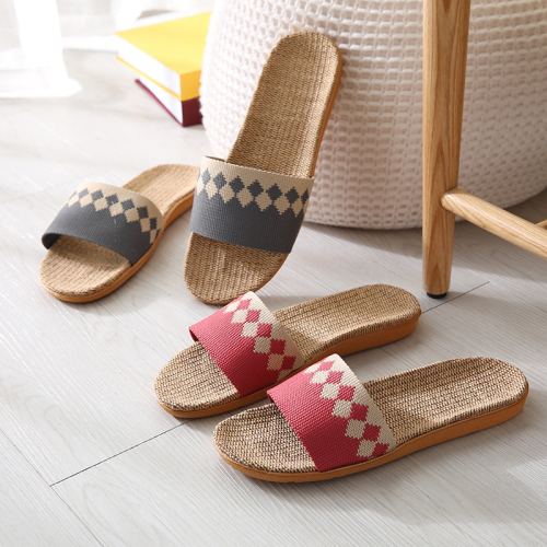 square linen indoor and outdoor home wooden floor tile slip-resistant summer four seasons linen open toe straw slippers