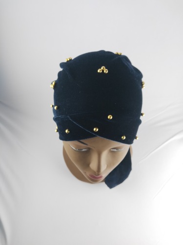 foreign trade popular velvet pearl cross hat head scarf hat muslim long tail hat wrap head scarf hat