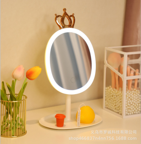 new lingantler desktop led makeup mirror with light fill light dressing mirror girl crown portable usb rechargeable mirror