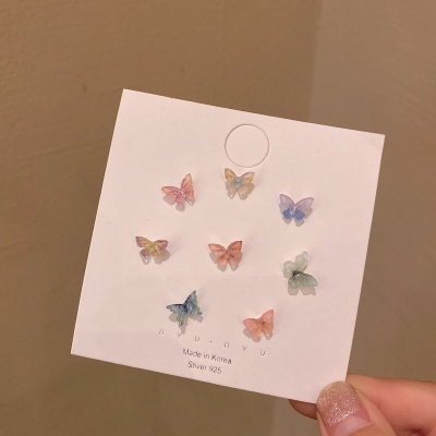 Korean Summer Fresh All-Matching Butterfly Studs Suit Combination Small and Simple Super Fairy Three-Dimensional Internet Influencer Earrings Women