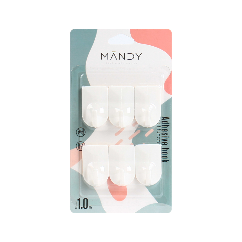 [Mandi Home] 6pcsu Plastic Hook Bathroom Kitchen Hook Sticky...