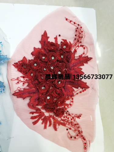 three-dimensional flower embroidery rhinestone cloth patch lace flower piece handmade diy applique clothing wedding dress decorative lace accessories