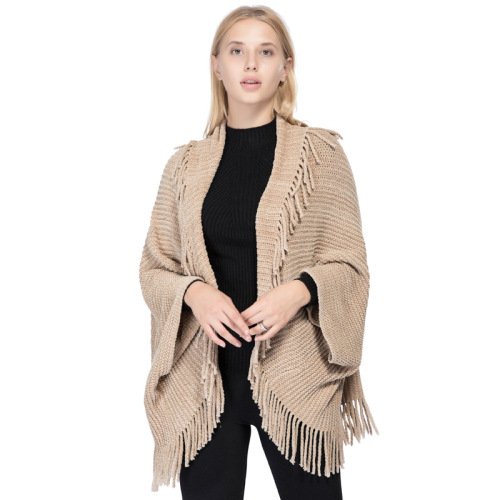 Factory Direct Sales Foreign Trade in Stock Thermal Knitting Shawl Women‘s Autumn and Winter New Chenille Acrylic Tassel Cardigan Cape