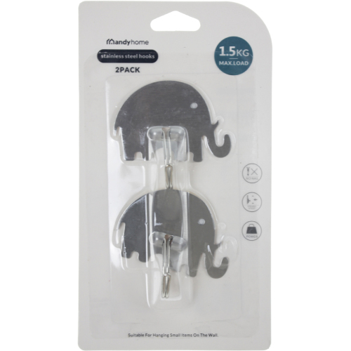 [Mandi Home] Stainless Steel Elephant Butterfly House Hook Bathroom Kitchen Sticky Hook Strong Load-Bearing Punch-Free