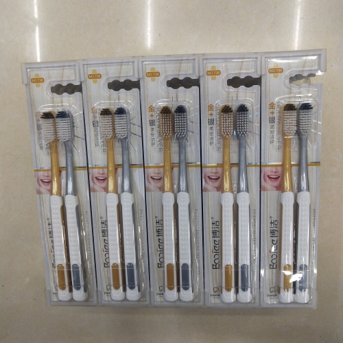 Toothbrush Wholesale BooJee 736 Double Gold + Silver Soft and Dense Clean Care Soft-Bristle Toothbrush
