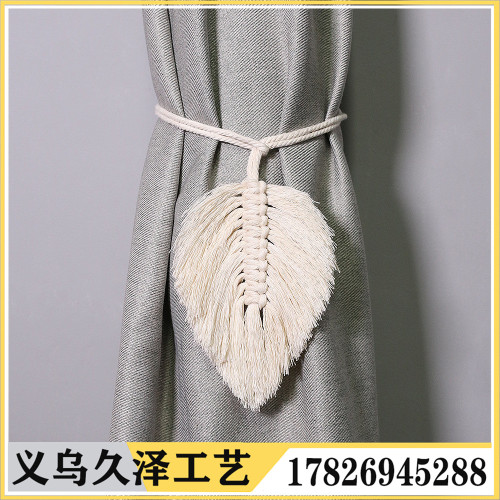 INS Hand-Woven Cotton String Curtain Buckle Hanging Decoration Leaf Strap Bohemian Indoor Tapestry