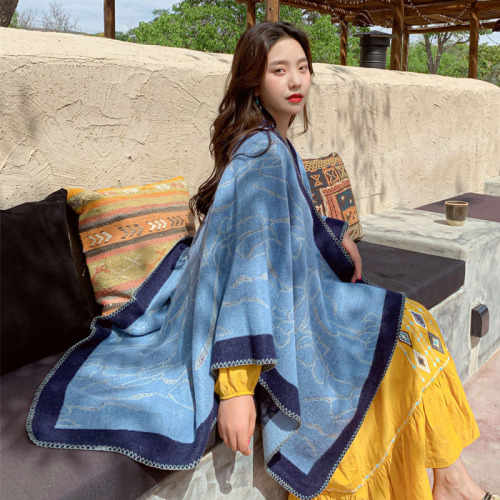 Tibet Qinghai Tourism Women‘s Shawl Flower Jacquard Thickened Large Size autumn and Winter Warm Factory Direct Shawl 