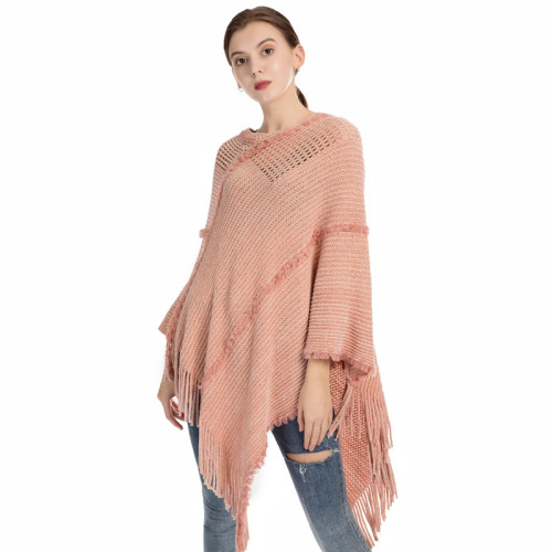 spring factory direct single color tassel knitted shawl for women autumn and winter new chenille cashmere-like pullover cape in stock