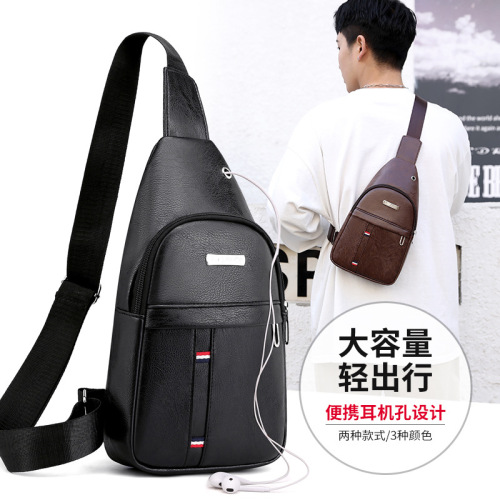 Men‘s Chest Bag Outdoor Casual Satchel PU Leather Chest Bag Business Travel Backpack Anti-Theft Chest Bag Men