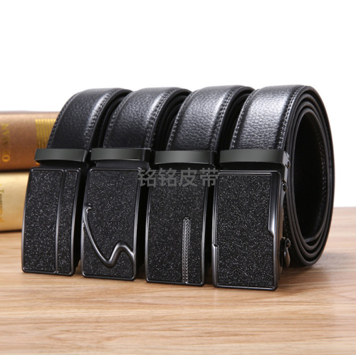 men‘s belt classic frosted automatic iron buckle casual belt litchi pattern business belt factory direct sales