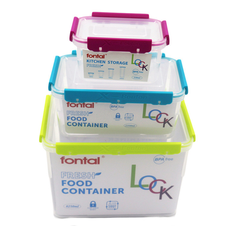 Emino Creative Plastic Fresh-Keeping Box Suit Four-Side Buckle Lunch Box with Silicone Seal Ring Sto