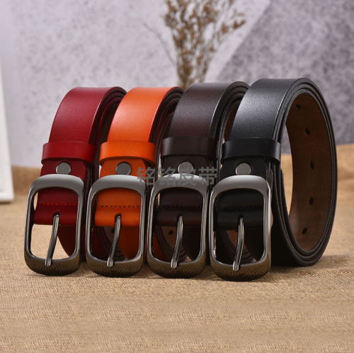 Women‘s Fashion Leather Pin Buckle Pure Cowhide Pants Belt Simple Casual All-Match