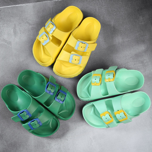 Boken Shoes Double Buckle Men‘s and Women‘s Shoes Fashion Multi-Color Eva Slippers Lightweight Portable Beach Shoes Open Toe Sandals 
