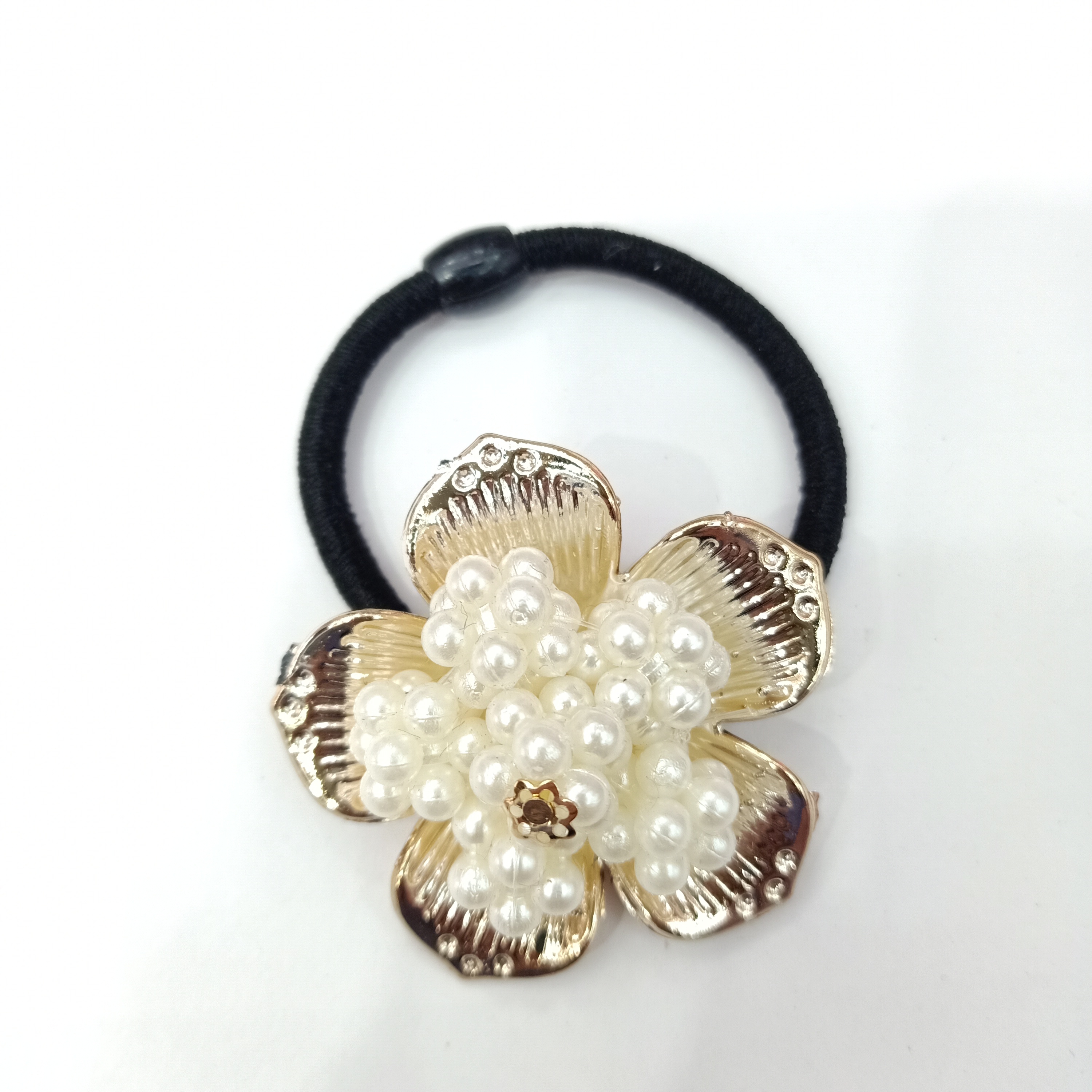 韩版高档珍珠镀金装饰发圈皮筋 地摊2元店货源大号不伤发皮圈珠子