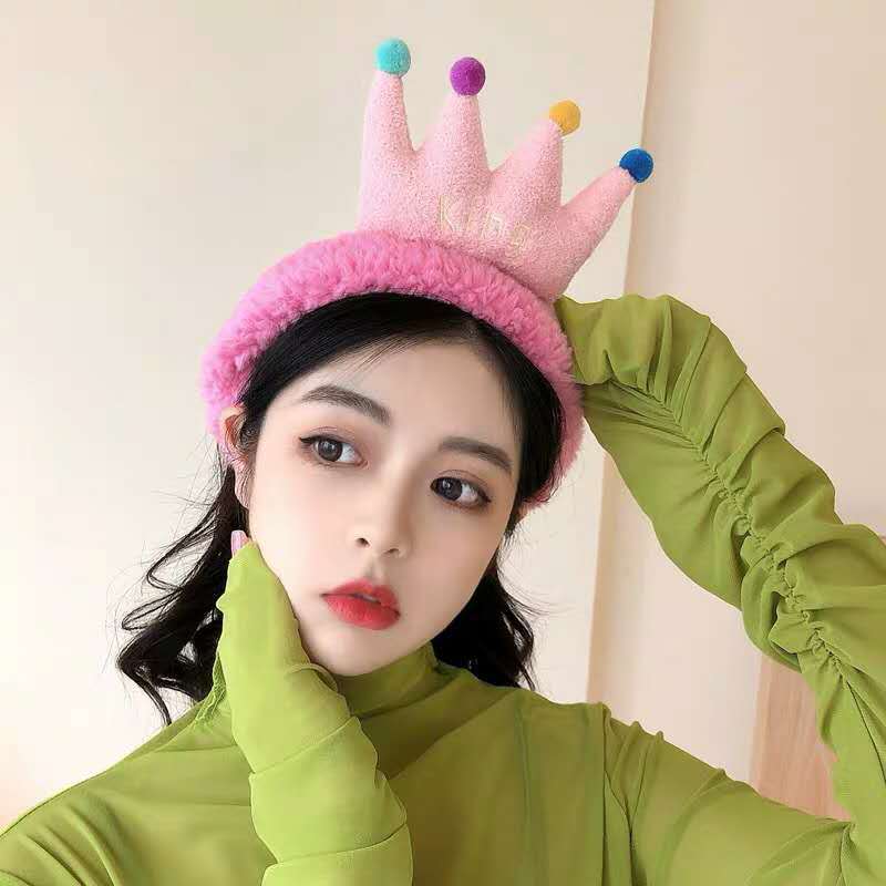 韩版创意款女式头箍可爱洗脸女王皇冠发箍甜美毛绒洗脸束发带批发