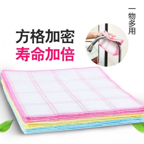 7-layer 36 * 36cm plaid wood fiber dish towel kitchen cleaning cloth rag oil-free scouring pad