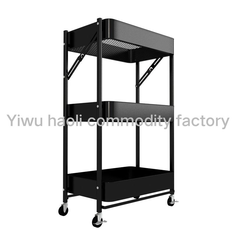 three layer folding movable shelf with wheels